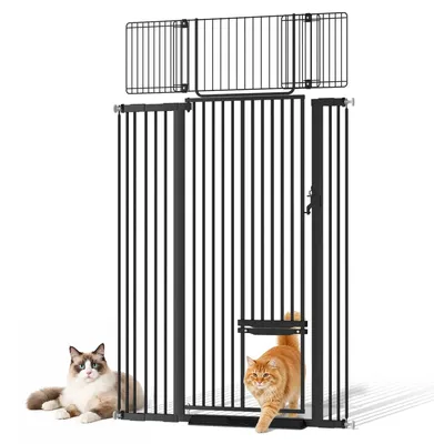 Immagine prodotto di Recinzione di sicurezza per animali domestici da interno - Griglia di protezione per scale e porte particolarmente alta - Altezza 180 cm - Larghezza regolabile da 75 a 109 cm - Passaggio con piccola apertura per animali - Colore nero