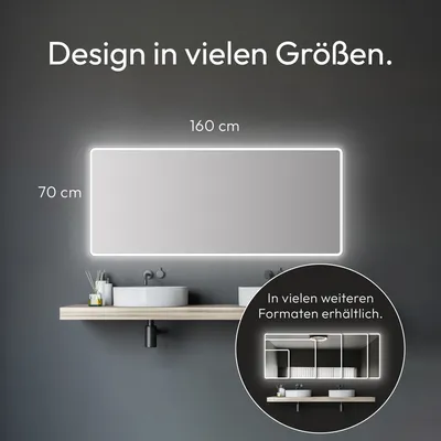Produktbild von Badezimmerspiegel mit Beleuchtung TALOS Moon LED Badspiegel 160x70 cm - feuchtwassergeeignet durch Aluminiumrahmen - Licht-Farbe Neutralweiß