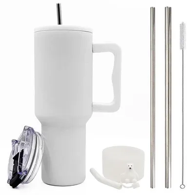Productafbeelding van Ibenzoa® Thermobeker 1200 ml – dubbelwandig, vacuümgeïsoleerd, roestvrij staal 304, met handvat, rietje en een lekvrije deksel, houdt 5 uur warm en 10 uur koud