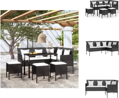 Produktbild von vidaXL 5-tlg. Sofagarnitur in L-Form mit Kissen Poly Rattan Schwarz - Gartenmöbel-Sets