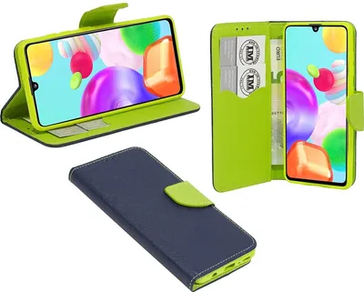 Zdjęcie produktu dla cofi1453® Etui Book "Fancy" kompatybilne z SAMSUNG GALAXY A41 (A415F) etui na telefon z funkcją podstawki, miejsce na karty niebiesko-zielone