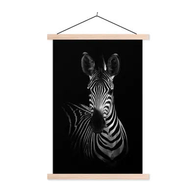 Produktbild von MuchoWow® Textilposter Zebra - Schwarz - Weiß - Tiere 60x90 cm mit holzfarbenen Rahmen - Textil