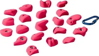 Set von pinken Kinderklettergriffen von Entre Prises; inklusive Karabiner. Ideal für Kletterwände.