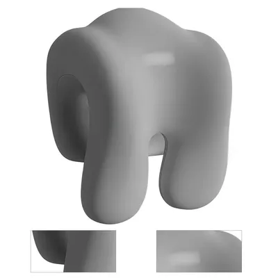 A 3D render of a gray neck support pillow.