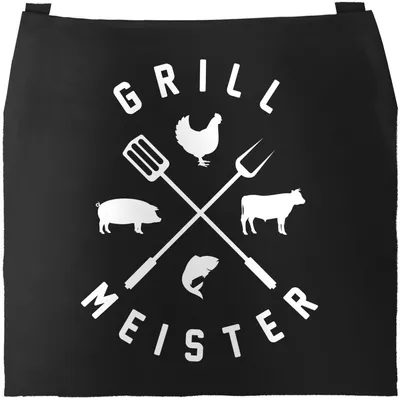 Produktbild von Grill-Schürze für Männer mit Spruch Grillmeister Hipster Kreuz Grillen Fun-Shirt Grillen Baumwoll-Schürze Küchenschürze Moonworks® schwarz unisize