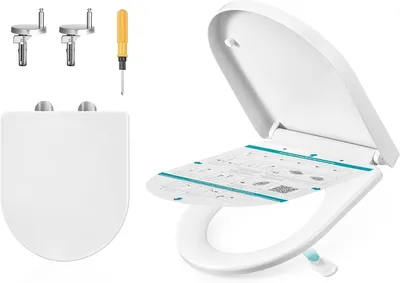 Obrázek produktu pro Toaletní sedátko – Wc sedátko s pomalým dovíráním – Krátký, D-tvar – Odnímatelné – Plastové – Nosnost 300 kg
