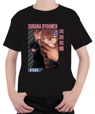Productafbeelding van Sukuna Ryoumen Jujutsu Kaisen T-shirt voor kinderen, uni, met afbeelding van de demon met rode ogen, anime-stijl, zwart, maat 152