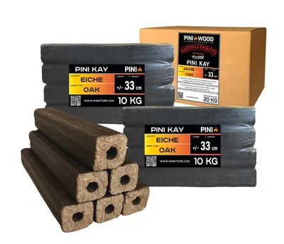 Immagine prodotto di PINI Kay bricchetti di legno di quercia lunghi 33 cm quadrati con foro di estrazione 20 kg bricchetti di legno duro legna da ardere bricchetti di legno di quercia stufa camino barbecue