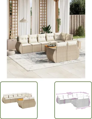 Produktbild von The Living Store 9-tlg. Garten-Sofagarnitur mit Kissen Beige Poly Rattan