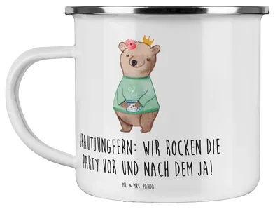 Produktbild von Mr. & Mrs. Panda Haferl Brautjungfern Party - Transparent - Geschenk, Kaffeepott, Emaille Tasse, gemeinsame Erlebnisse, Emailletasse, Geschenke, Heirat, Teetasse, Pott