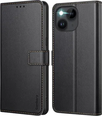 Produktbild von Ganbary iPhone 14 / 13 Leder Handyhülle mit Kartenschlitzen Schwarz