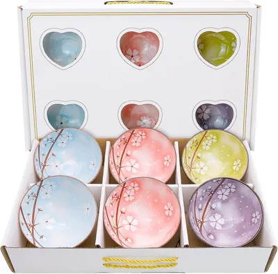 Imagen del producto de Juego de cuencos, 6 cuencos de cereales de colores, 300 ml, porcelana, aptos para microondas y lavavajillas