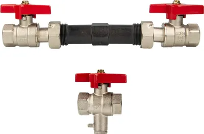Produktbild von tecuro Einbausatz zu Wärmemengenzähler 3/4 Zoll (DN20) x 130 mm - mit Kugelhähnen