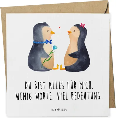 Produktbild von Mr. & Mrs. Panda Grußkarte Pinguin Pärchen - Weiß - Geschenk, faltkarte, Hochzeitstag, Liebe, Klappkarte, anlasskarte, Hochzeit, Glückwunschkarte, doppelkarte