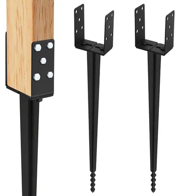 Immagine prodotto di Eikuavons, 2 supporti a U da infilare nel terreno da 700 mm, regolabili da 100 a 165 mm, con manicotto di infilaggio, manicotto di base e ancoraggio per pali, in acciaio da 2 mm verniciato a polvere, per recinzioni da giardino, pergolati e tettoie