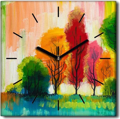 Produktbild von Coloray Uhr auf Leinwand 30x30 cm Wand Uhr Dekoration Wohnzimmer Segeltuch schwarze Hände -Bäume Kunstkunst