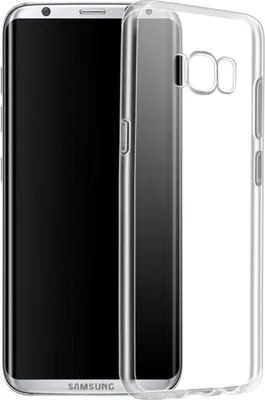 A transparent phone case is shown next to a smartphone.