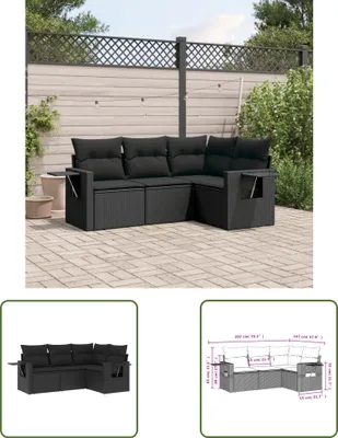 Produktbild von The Living Store 4-tlg. Garten-Sofagarnitur mit Kissen Schwarz Poly Rattan