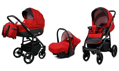 Obrázek produktu pro BabyLux® Axel | Kocárek 3v1 Set | Cervený | Kombi set kocárku | Buggy + Babywan