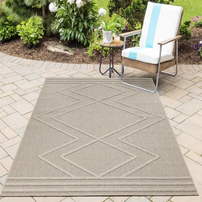 Image de Homebyhome Tapis Intérieur Extérieur Style Scandinave Boho Uni Effet Haut Bas Imperméable Salon Balcon Terrasse, Taille: 120x170 cm