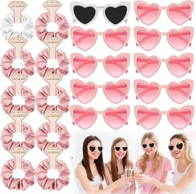 Produktbild von 20 Stück Junggesellinnenabschied-Brillen, Set mit herzförmigen Sonnenbrillen, bestehend aus 10 herzförmigen Brillen und 10 Haargummis für die Braut, Junggesellinnenabschied-Partybrillen