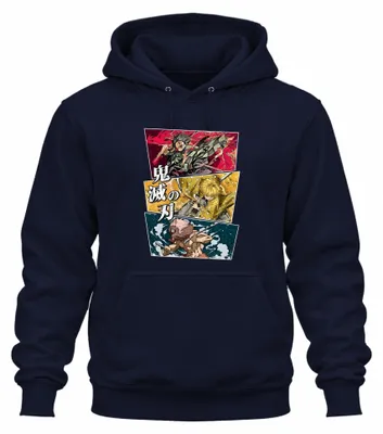 Immagine prodotto di 鬼滅の刃 Kimetsu no Yaiba Tanjiro Zenitsu Inosuke Anime Gift Unisex Felpa con cappuccio, Marina, M