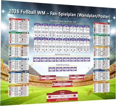 Produktbild von Spielplan 2026 Poster für Deko Fußball WM 2026 – Alle Spiele, Termine & Austragungsorte – Wandplan für Heim & Bar (A1-Größe, 84 x 60 cm)
