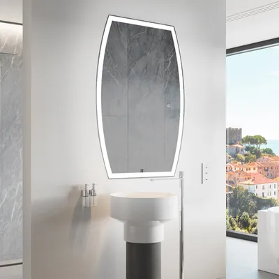 Produktbild von Unregelmäßiger asymmetrischer Spiegel mit LED Beleuchtung 60 x 100 cm - mit LED Beleuchtung - LED Farbe Kaltweiß 7000K - Individuell Nach Maß - Beleuchtet Wandspiegel Lichtspiegel Badezimmerspiegel - Sensor Schalter - LZBP222