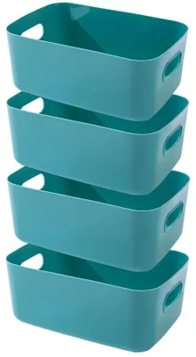 Image de Boîtes de rangement - Lot de 4 paniers en plastique avec poignées - Organiseurs pour salle de bain et cuisine - Vert, 20 x 15 x 7 cm