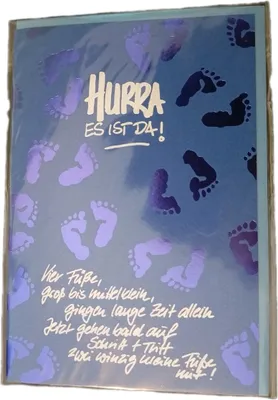 Produktbild von Glückwunschkarte zur Geburt mit Umschlag  BLAU  - Hurra Es ist da!