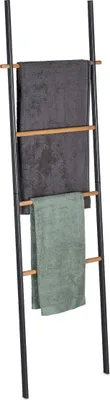 Produktbild von Relaxdays Handtuchleiter, Holz & Metall, 4 Sprossen, Handtücher & Kleidung, zum Anlehnen, 171x50x3 cm, anthrazit/natur