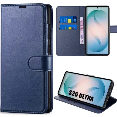Image de Coque pour Samsung Galaxy S26 Ultra, Protection Rabat Anti-Rayures Antichoc Synthécuir Bleu Marine