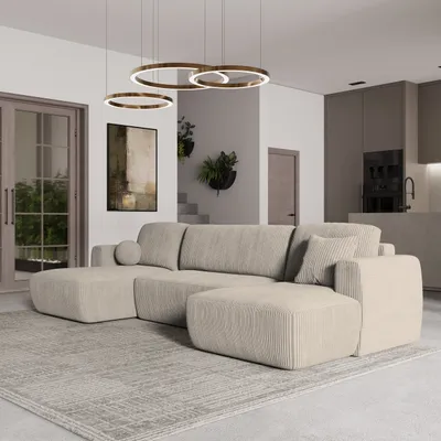 Produktbild von Masseno Ecksofa SENTUM P mit Schlaffunktion U-Form, Sofa mit Bettkasten, Wohnzimmersofa, Couch, Soffa, Bettsofa, Couchgarnitur- Creme, POSO 100