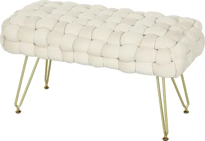 Produktbild von Sitzhocker, Polsterbank mit Samtoptik, Fußbank mit gepolstertem Sitz, Metallbeine, Fußstütze, für Wohnzimmer, Schlafzimmer, 76 x 38 x 41,5 cm, Cremeweiß
