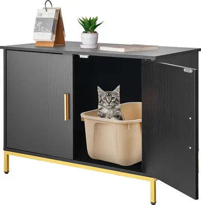Produktbild von VEVOR Katzenschrank, 700x450x545 mm, Katzentoilette mit Metallbeinen & -griff, Katzenklo Schrank, Katzenhaus passend für die meisten Katzentoiletten, für Schlafzimmer & Wohnzimmer, Schwarz