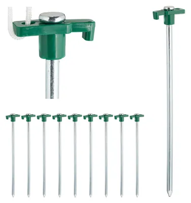 Obrázek produktu pro Relaxdays Sada 10 kusů kotev do skalnatého podloží, zemní kotvy pro tvrdé podklady, 25 cm, kotvy do země, příslušenství ke stanům, pozinkovaná ocel, zelená