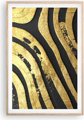 Produktbild von Gerahmtes Poster - Rahmen in heller Eiche - Abstraktion dreidimensional Gold - 61x91,5 cm - Wand Bild - Wanddeko - Wandbilder - Kunstposter - Wandposter - Bilderrahmen - Bilder - P2NPA61x91-4461