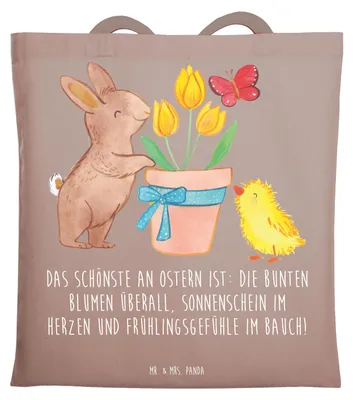 Produktbild von Mr. & Mrs. Panda Jutebeutel Hase Küken - Braun Pastell - Geschenk, Laptoptasche, Ostergeschenk, Ostern, Tote Bag, Tasche, Tragetasche, Beutel, dokumententasche