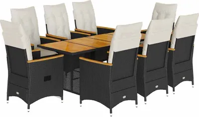 Productafbeelding van vidaXL 9-delige tuinset met kussens, zwart, van polyrotan