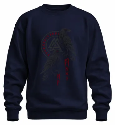 Immagine prodotto di Viking Raben Odinsraben Hugin Munin nordic Runes Valknut Unisex Felpa Pullover, Navy, XL