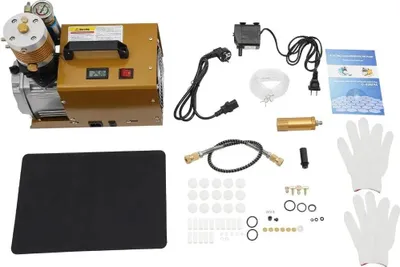 Zdjęcie produktu dla PCP Kompresor elektryczny - Pompa wspomagająca - 300 bar - Wtyczka 220V EU - 0-6,8 litra - Do butli paintballowych/nurkowych - Żółty