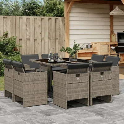 Produktbild von 2024 cloris 9-tlg. Garten-Essgruppe mit Kissen Grau Poly Rattan - Gartenmöbel-Sets“2024 cloris