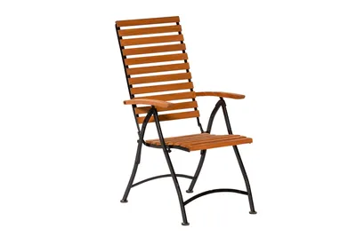 A single outdoor chair is shown against a white background.
