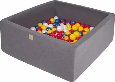 Produktbild von MeowBaby® Quadrat Bällebad für Babys 90x90x40cm/200 Bällen 7cm Kinder Bällepool, Baumwolle, Dunkelgrau: Rot/Gelb/Perlweiß/Perlblau
