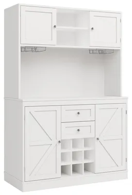 Zdjęcie produktu dla Wysoka szafka kuchenna z 4 drzwiami, 2 szufladami, półką na wino, biała, wymiary: 120x40x188 cm