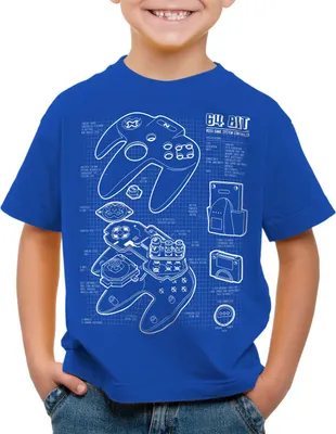 Produktbild von style3 N64 Controller Blaupause Kinder T-Shirt 64-Bit Videospiel