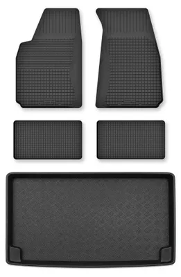 Image de Tapis en caoutchouc + bac de coffre pour Volkswagen Caravelle T5 2003-2015 – 5 pièces, noirs, semi-universel, adapté