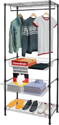 Produktbild von Kleiderschrank offen, Kleiderständer, Kleiderstange, Garderobe, viel Platz, für Schlafzimmer, Wohnzimmer, 180 x 75 x 45 cm, Schwarz Harold