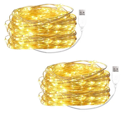 LED-Lichtschnur 3 m, 30 warmweiße LEDs, USB, 2er-Set