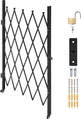 Produktbild von SucceBuy Abschließbares faltbares Sicherheitstor mit 360°-Lenkrollen, einziehbares Stahltor für Eingangsbereiche, Garagen und Lager, Maße: 1260 x 1975 mm (B x H), Farbe: Schwarz